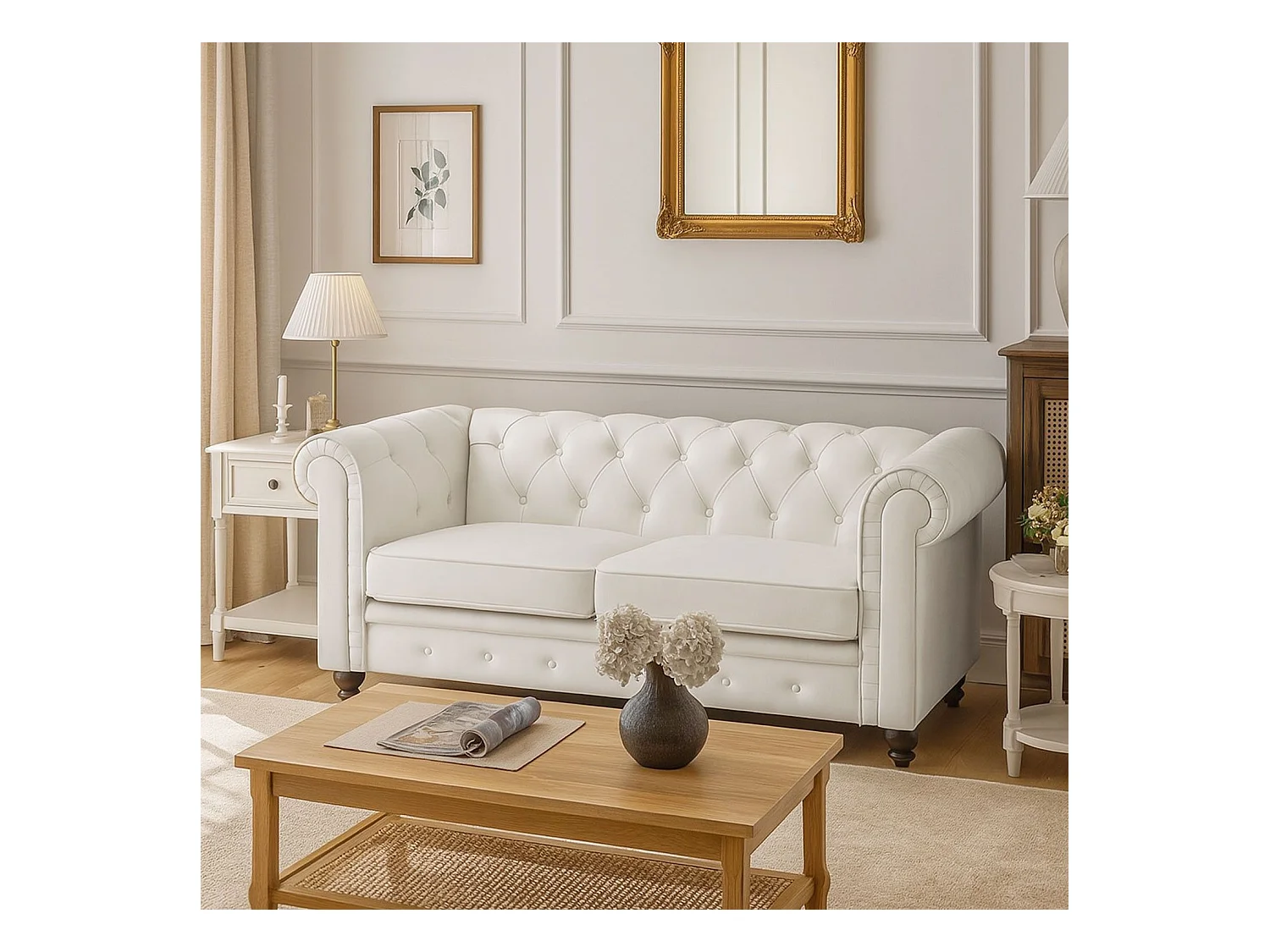 Canapé 2 Places "Chesterfield" 158cm Blanc