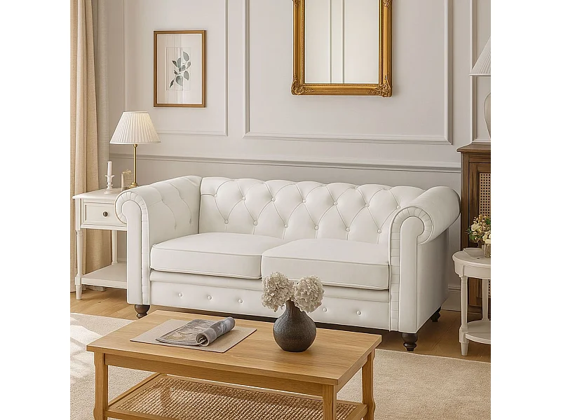 Canapé 2 Places "Chesterfield" 158cm Blanc