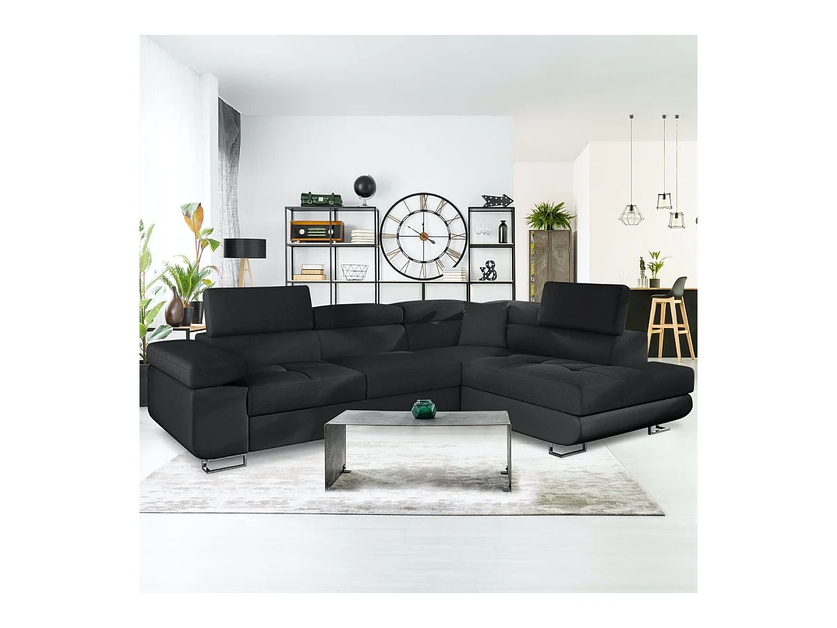 Canapé Convertible d'Angle Droit "Toms" 275cm Noir