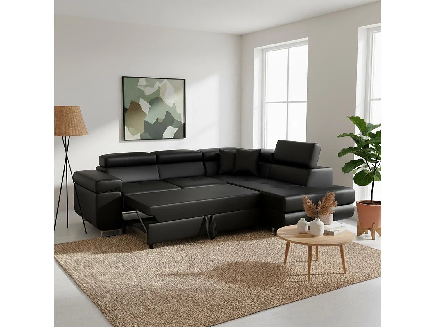 Canapé Convertible d'Angle Droit "Toms" 275cm Noir