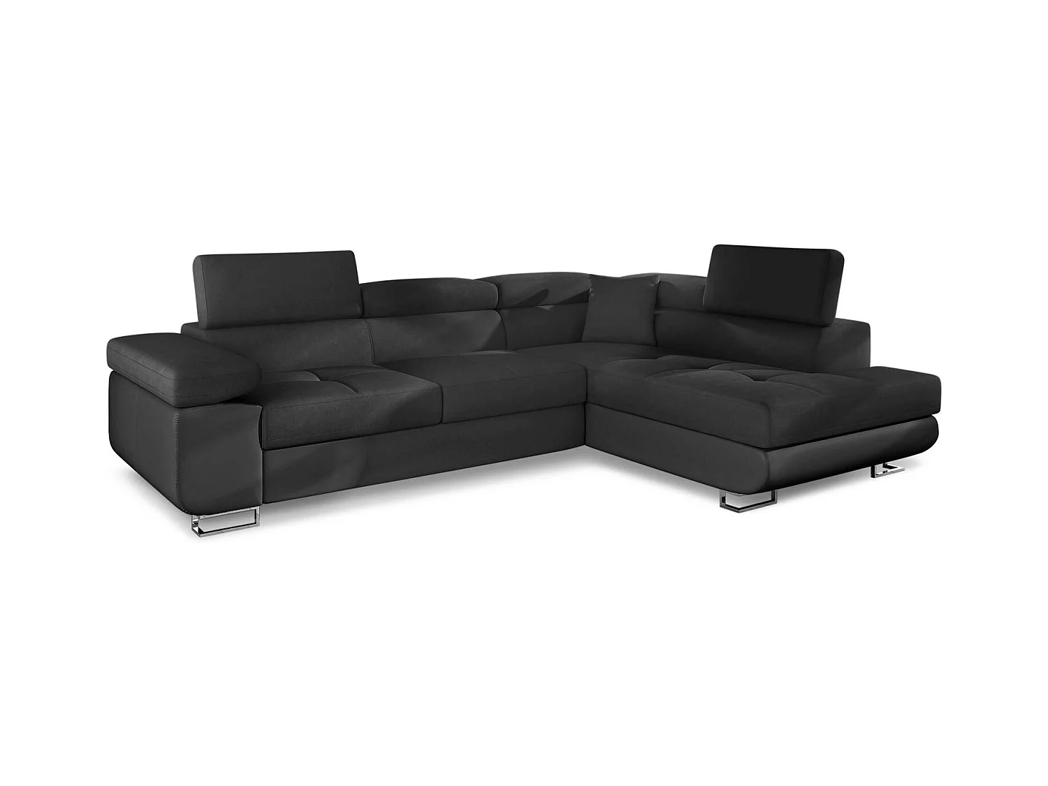 Canapé d'angle convertible Antoni avec têtières relevables Simili Noir