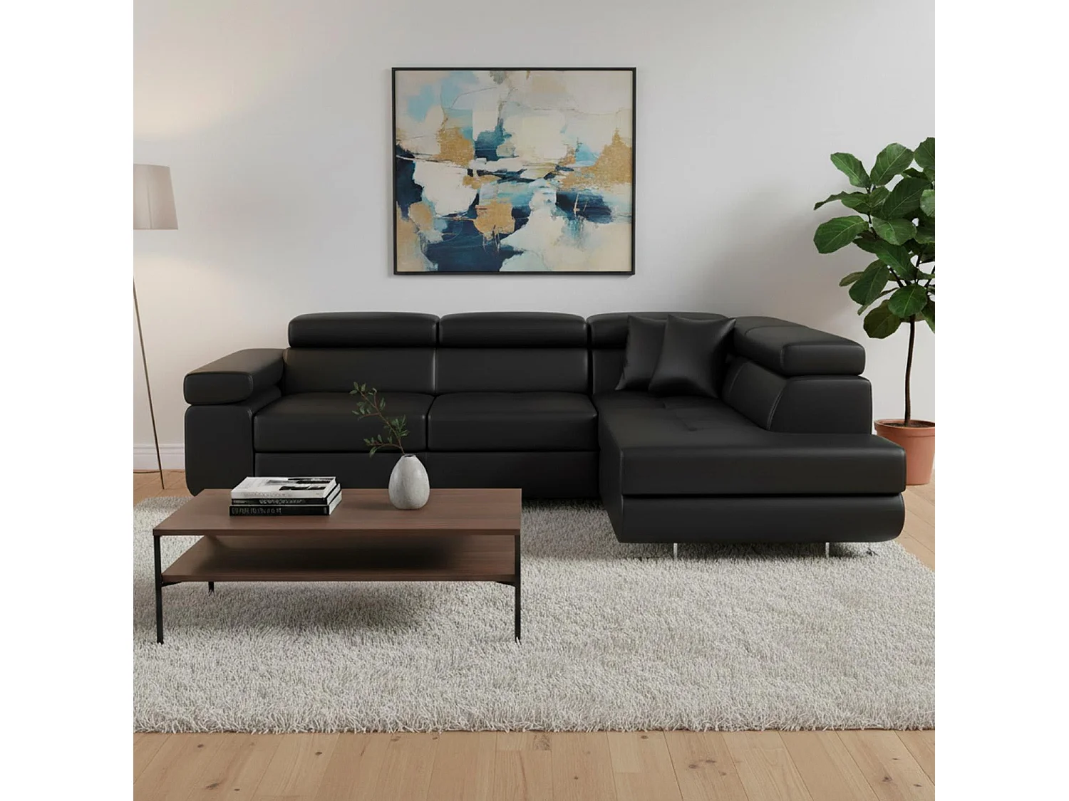 Canapé Convertible d'Angle Droit "Toms" 275cm Noir