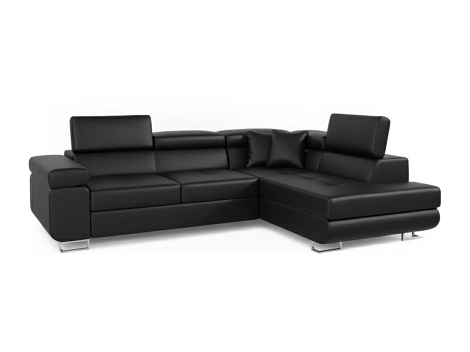 Canapé d'angle convertible Antoni avec têtières relevables Simili Noir