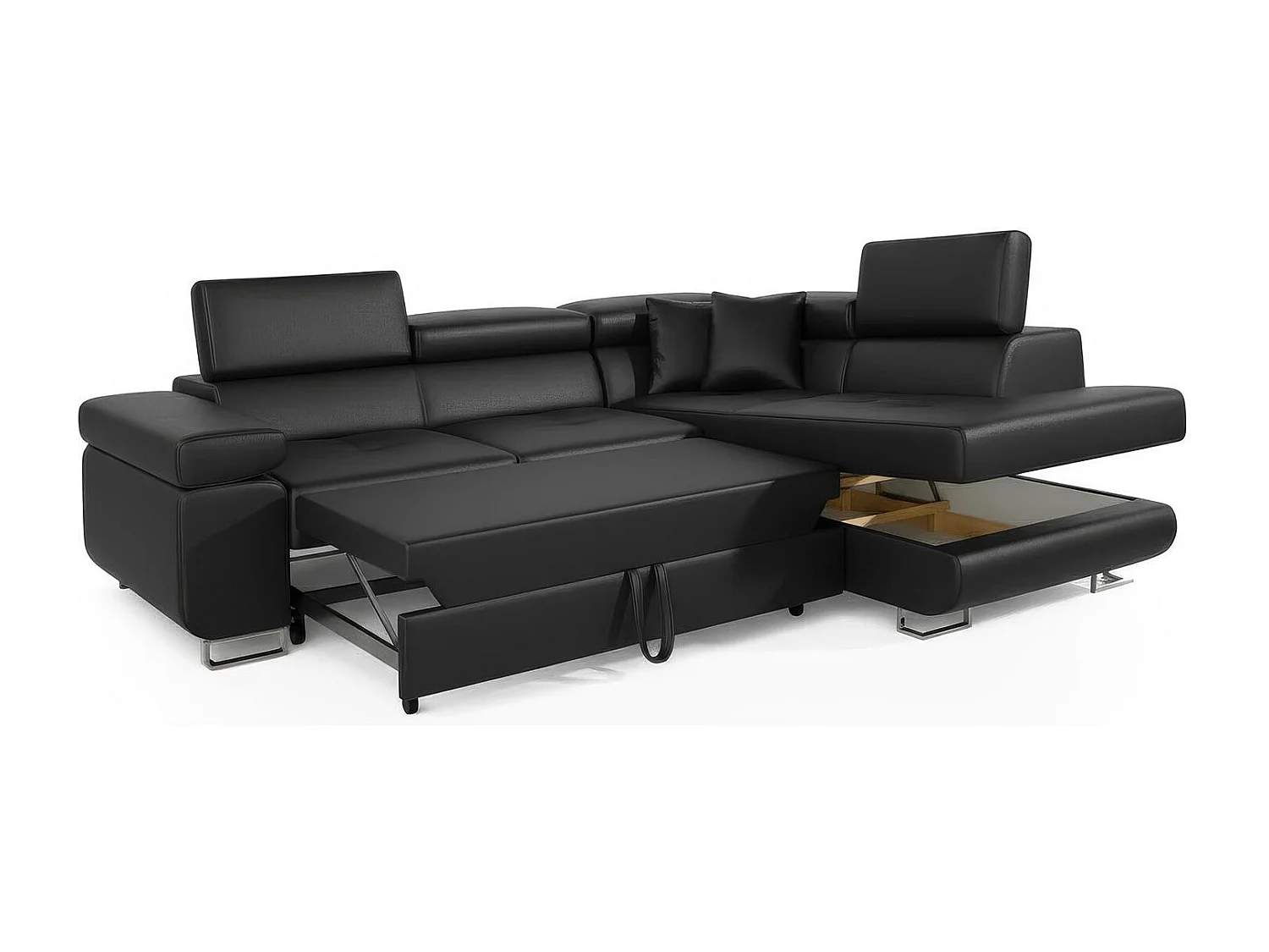 Canapé Convertible d'Angle Droit "Toms" 275cm Noir