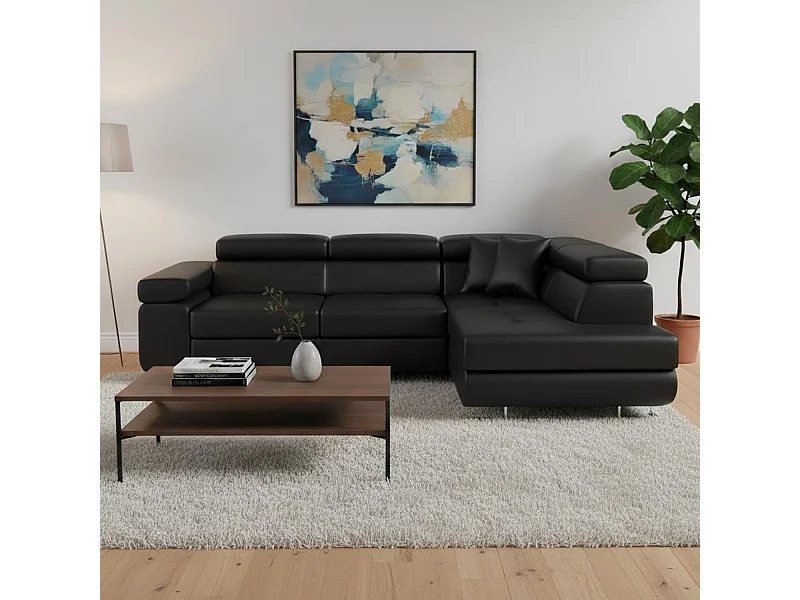 Canapé Convertible d'Angle Droit "Toms" 275cm Noir