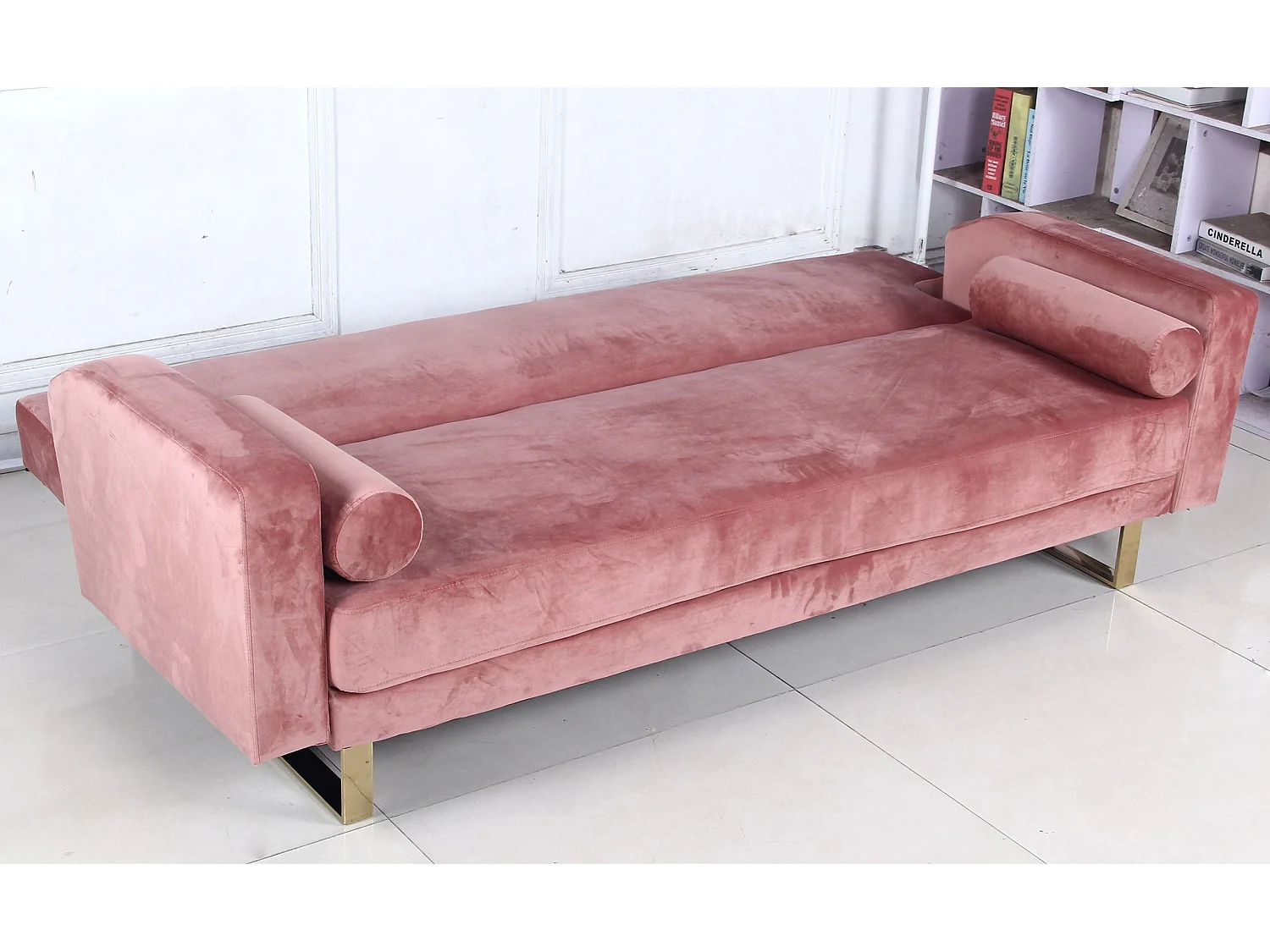 Canapé Convertible Velours "Albine" 210cm Rose