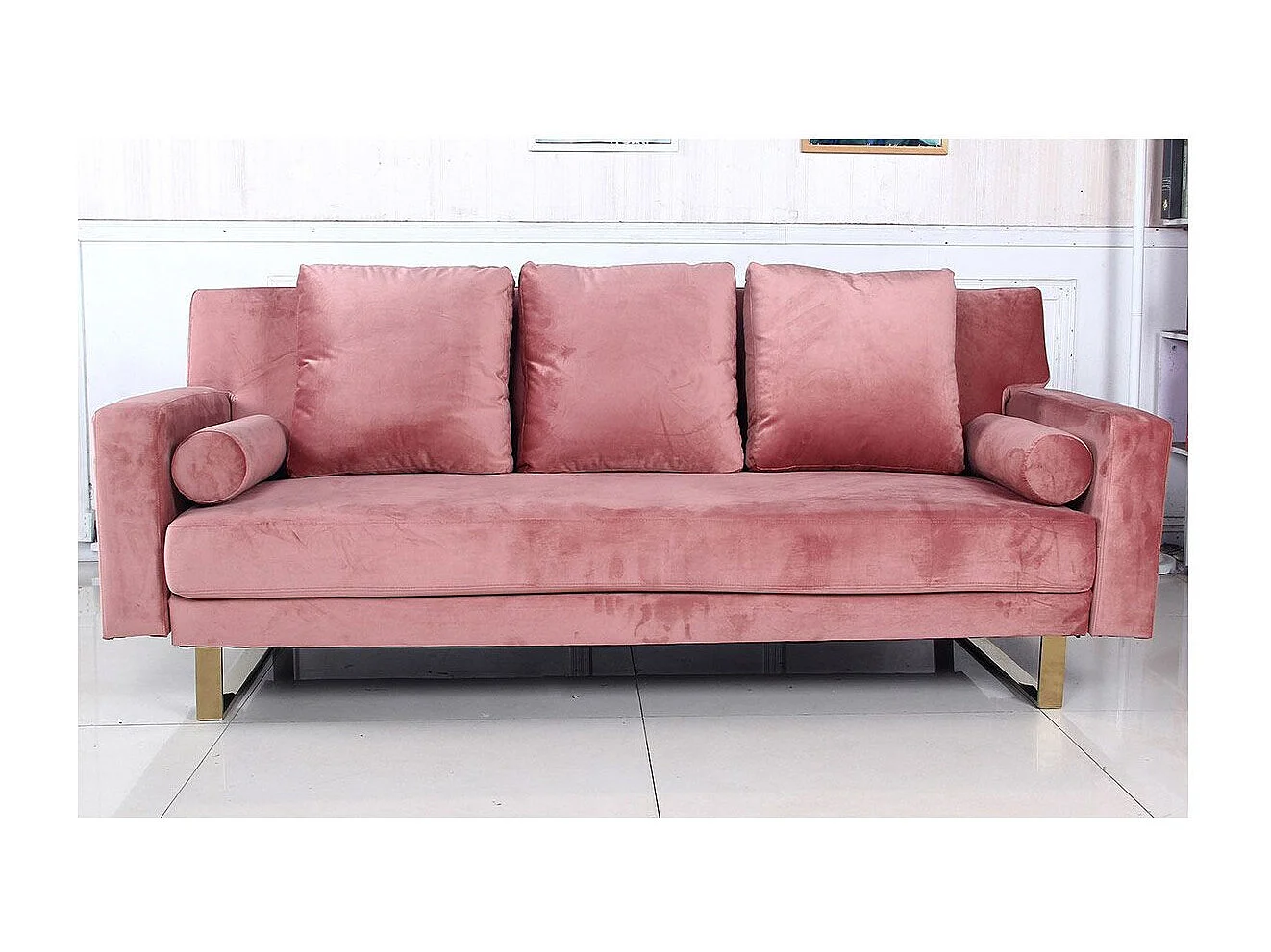 Canapé Convertible Velours "Albine" 210cm Rose