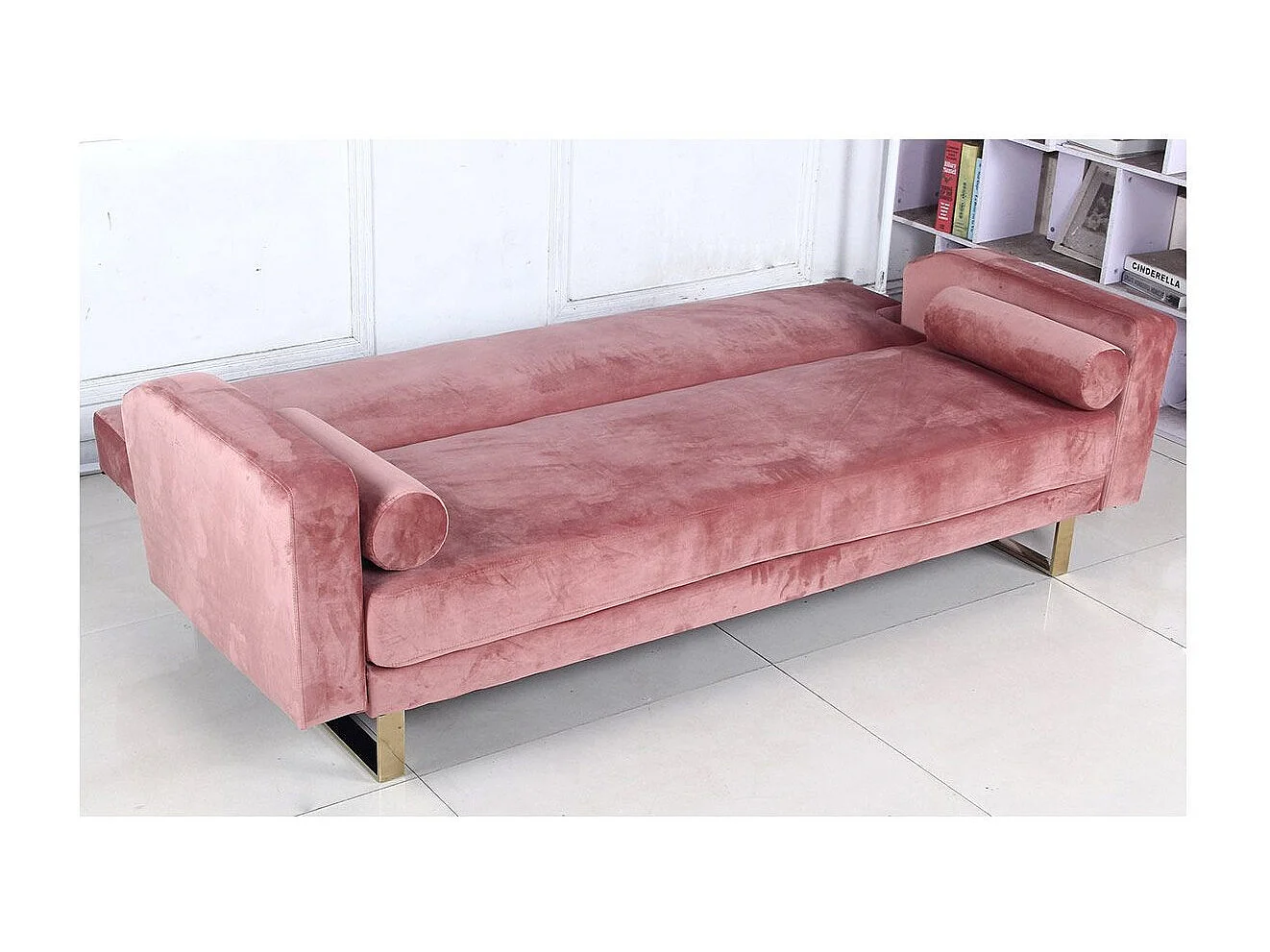 Canapé Convertible Velours "Albine" 210cm Rose
