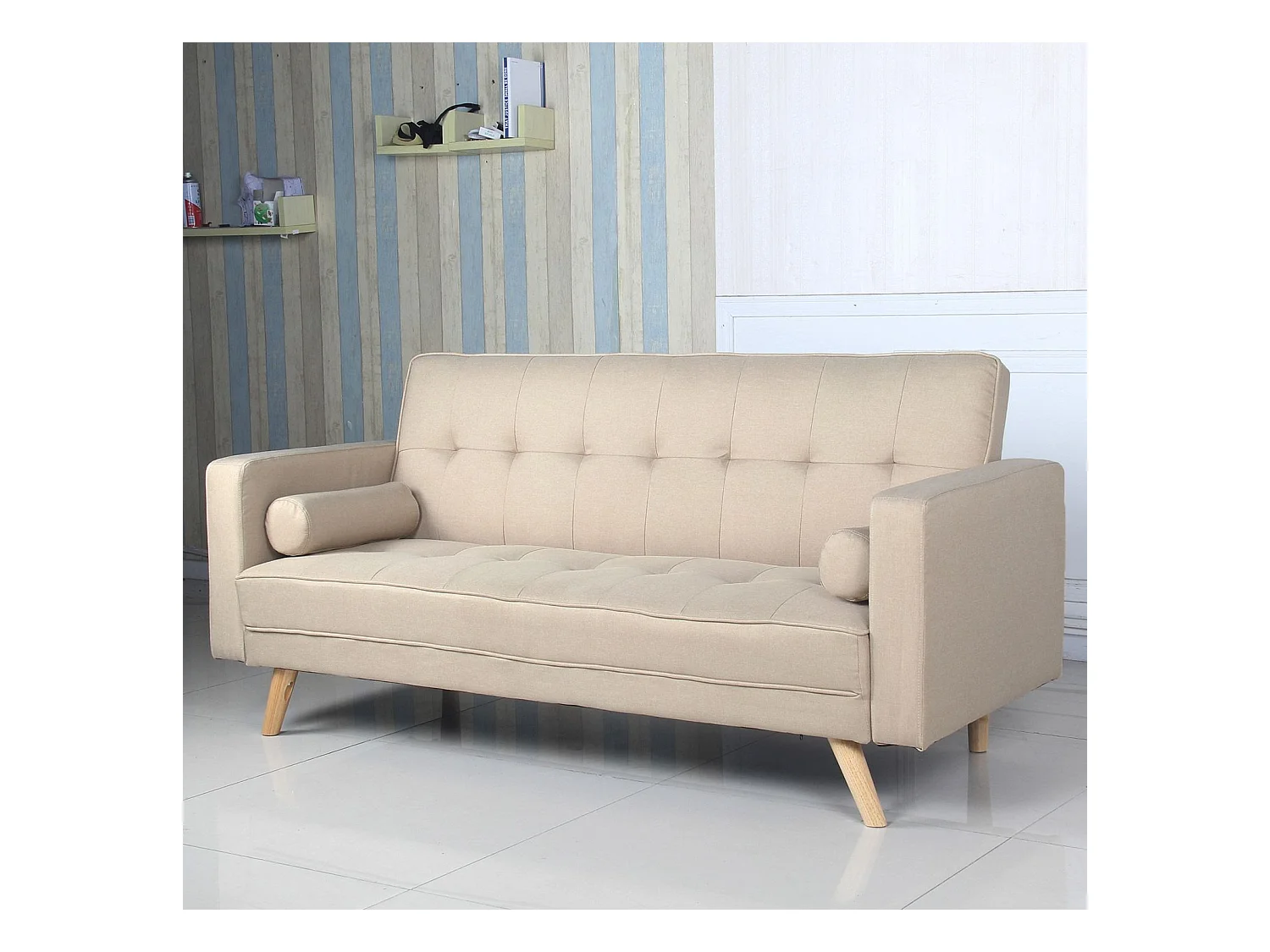 Skandinavisches Schlafsofa "Navya" Beige 3-Sitzer