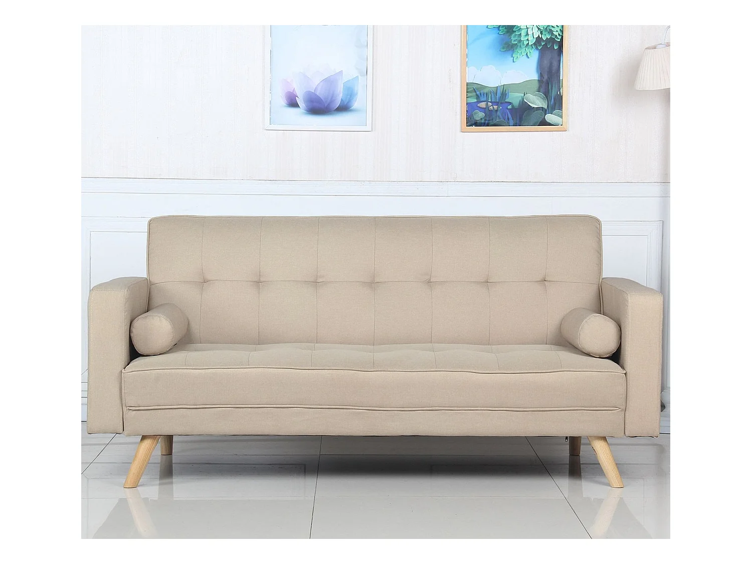 Skandinavisches Schlafsofa "Navya" Beige 3-Sitzer