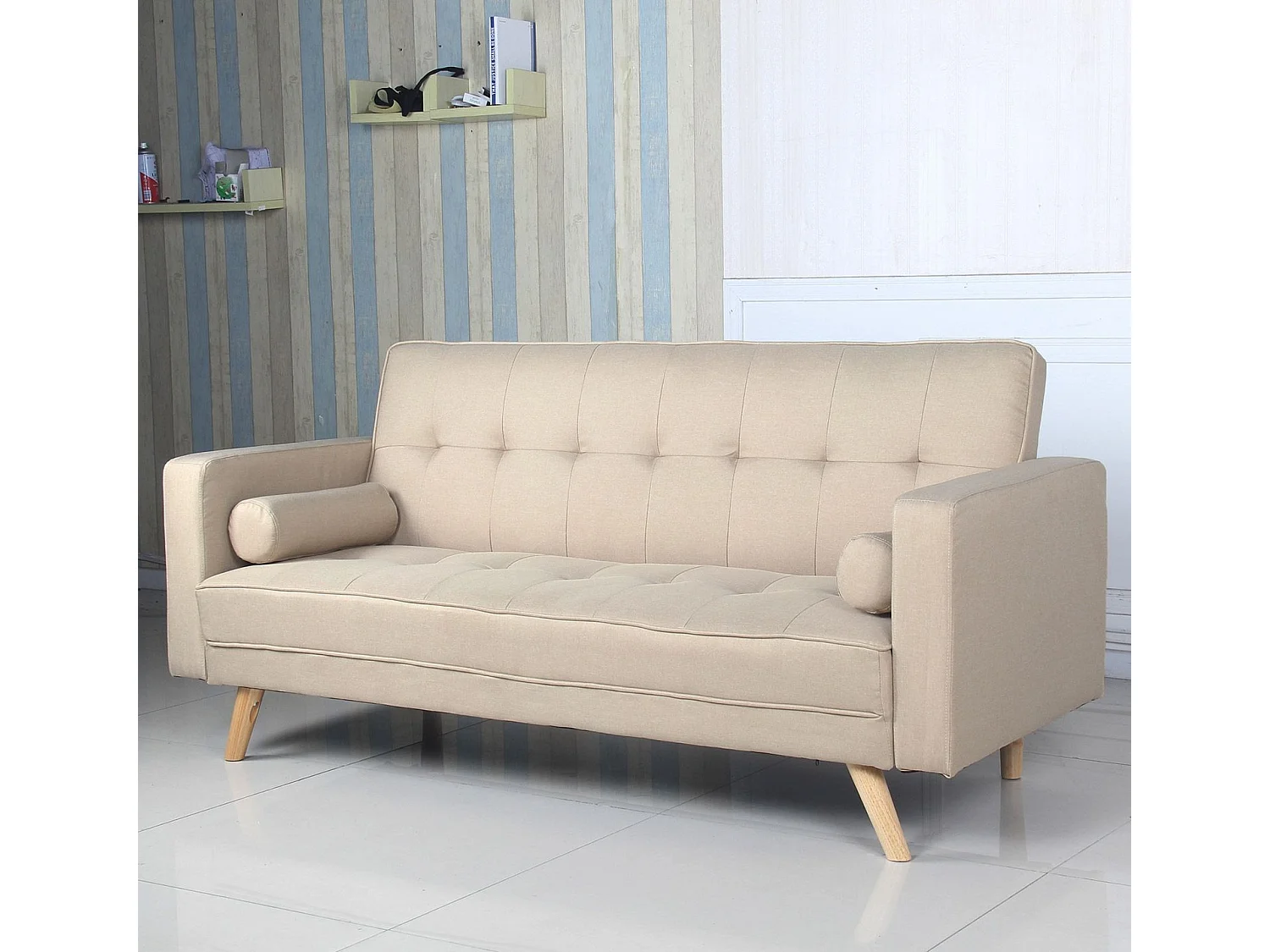 Canapé Convertible 3 Places Scandinave "Navya" Beige