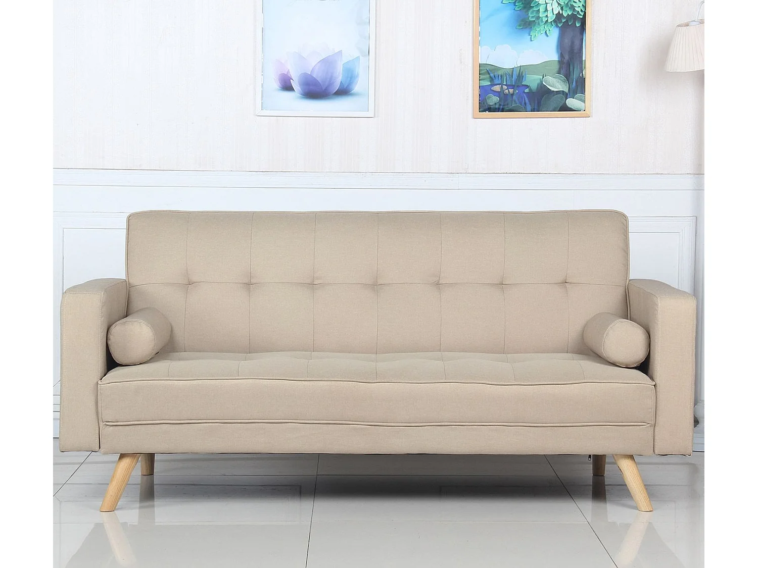 Canapé Convertible 3 Places Scandinave "Navya" Beige