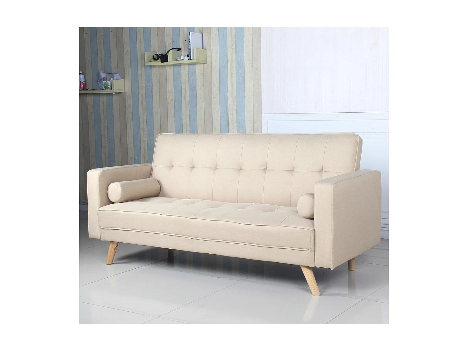 Skandinavisches Schlafsofa "Navya" Beige 3-Sitzer