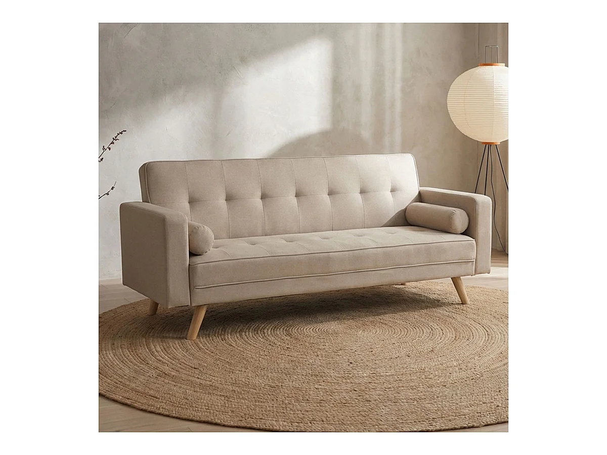 Canapé convertible clic-clac 3 places en microfibre beige NAVYA