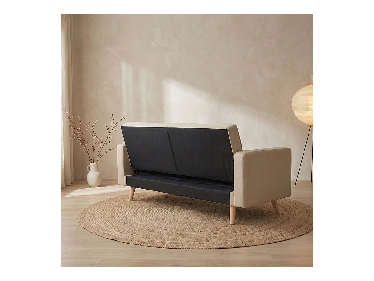 Canapé convertible clic-clac 3 places en microfibre beige NAVYA