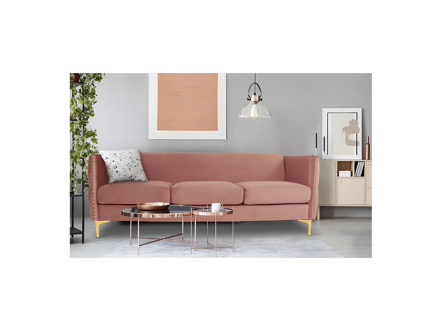 Canapé 3 Places en Velours "Suez" 204cm Rose
