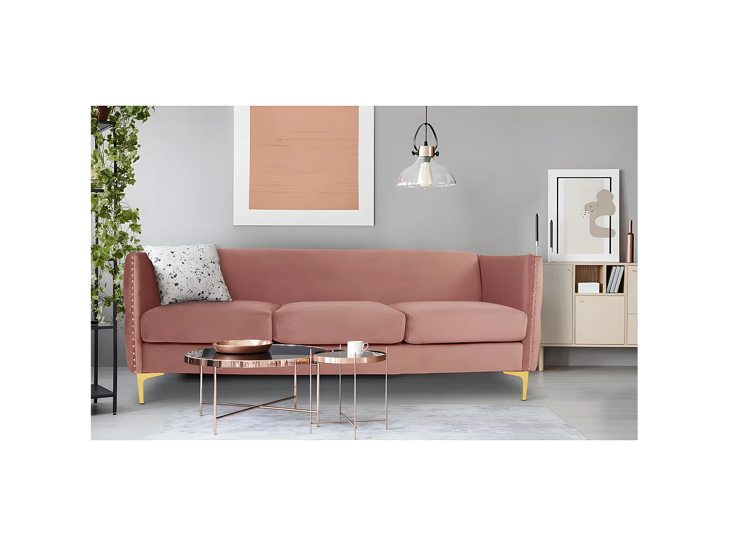 Canapé 3 Places en Velours "Suez" 204cm Rose