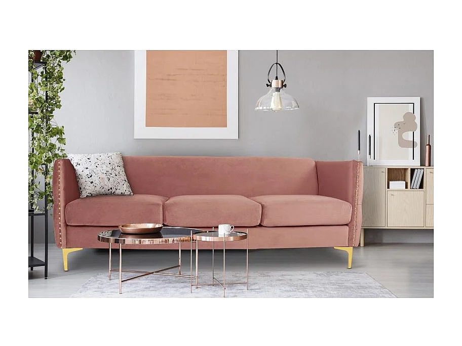 Canapé 3 Places en Velours "Suez" 204cm Rose