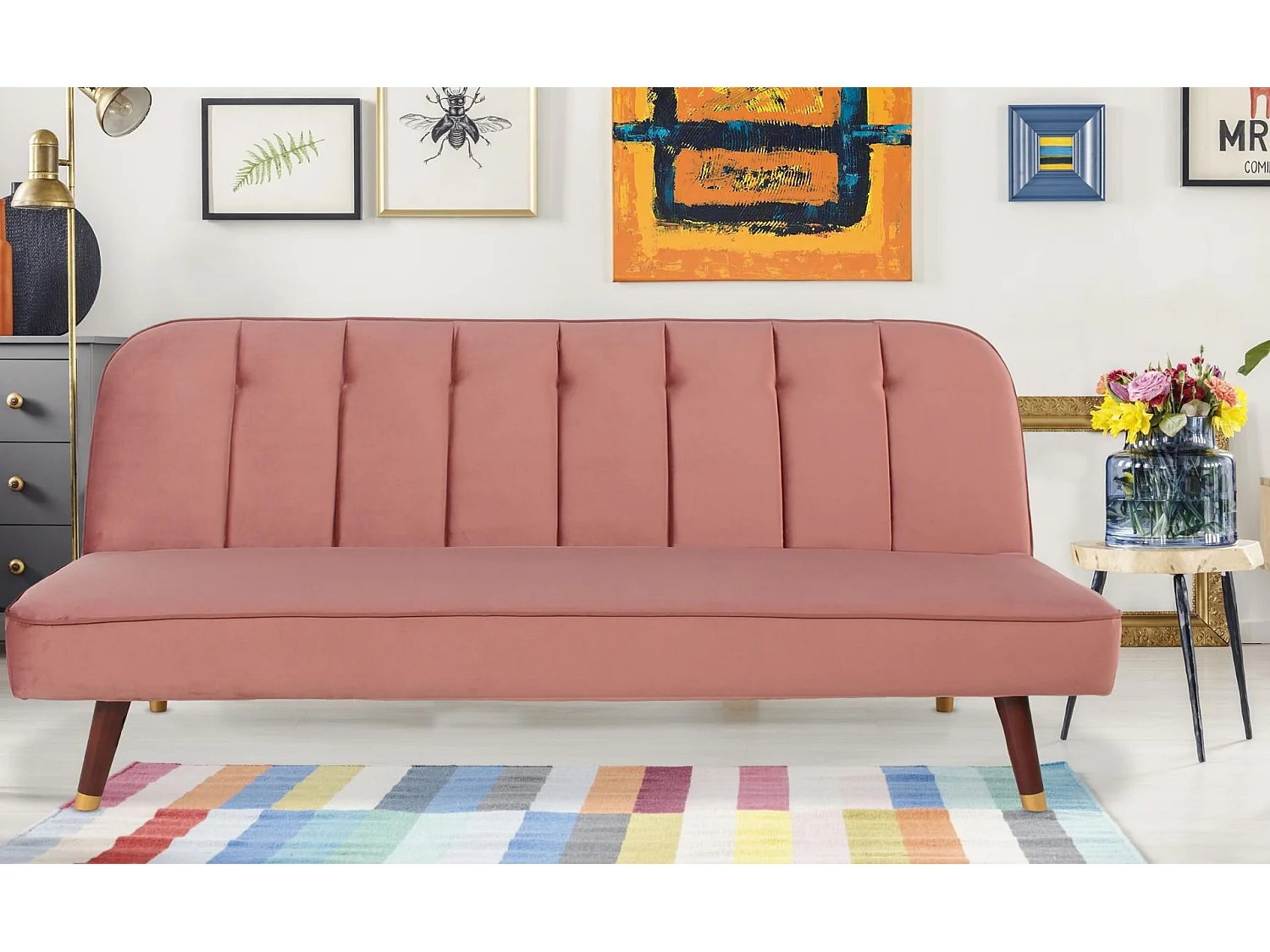 Canapé Convertible en Velours "Seattle" 180cm Rose