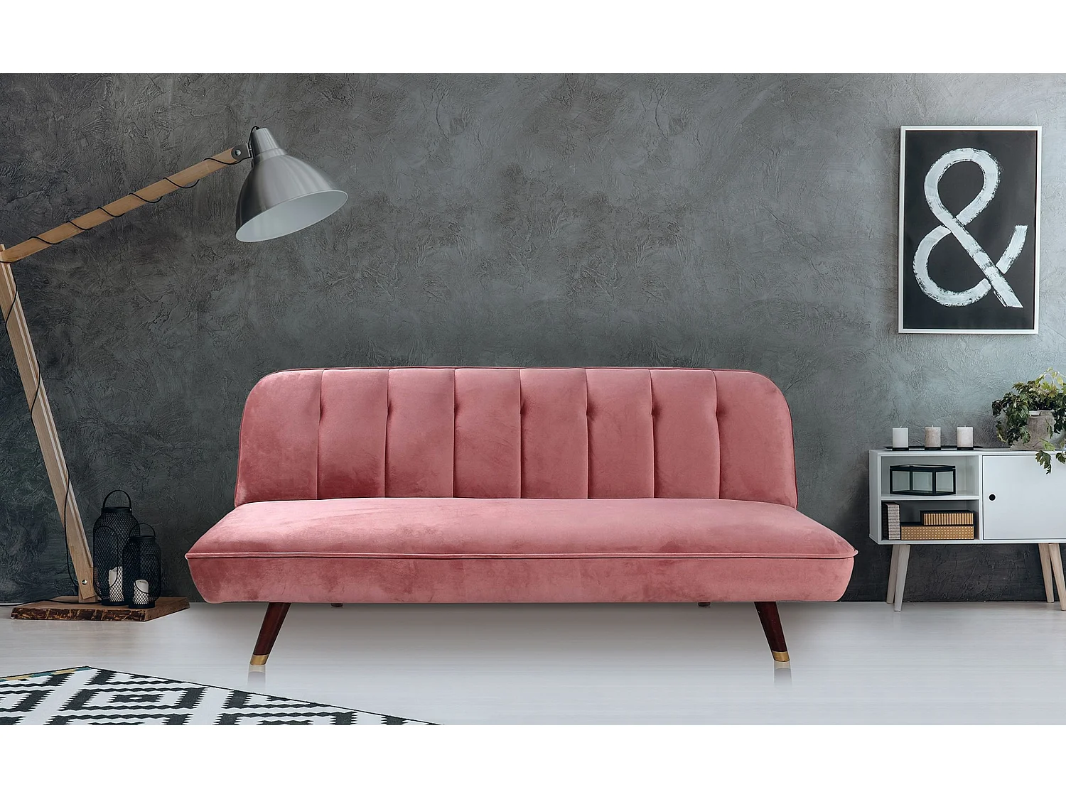 Canapé Convertible en Velours "Seattle" 180cm Rose