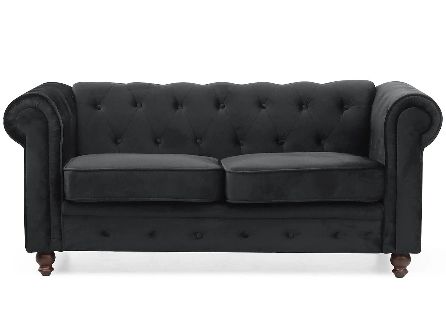 Canapé chesterfield 2 places en velours capitonné noir longueur 158 cm
