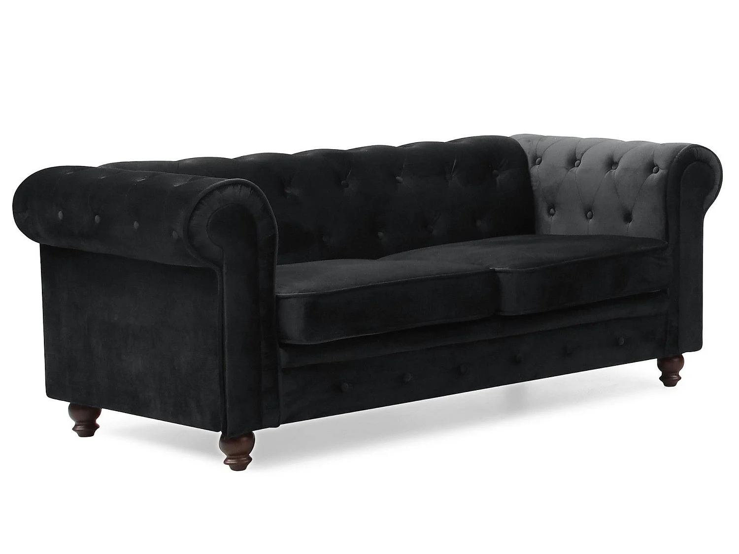 Canapé chesterfield 2 places en velours capitonné noir longueur 158 cm
