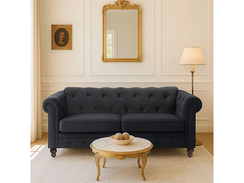 Canapé 2 Places Velours "Chesterfield" 158cm Noir