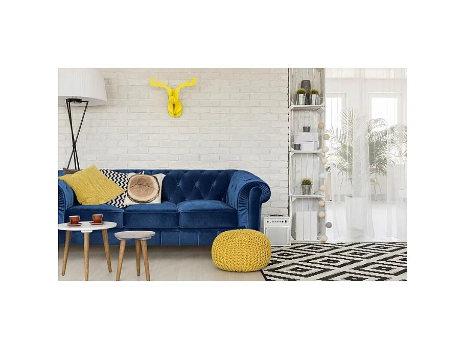 Canapé 3 Places Velours "Chesterfield" 207cm Bleu