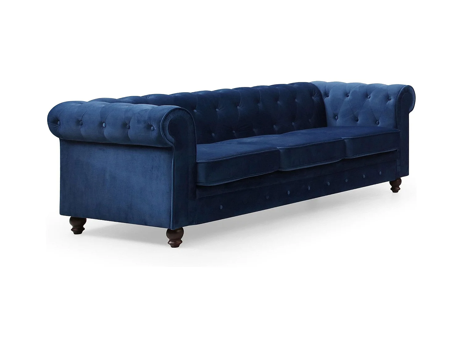 Canapé 3 Places Velours "Chesterfield" 207cm Bleu