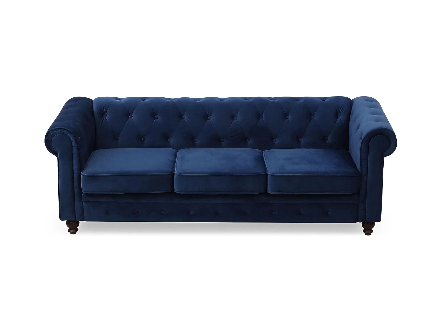 Canapé 3 Places Velours "Chesterfield" 207cm Bleu