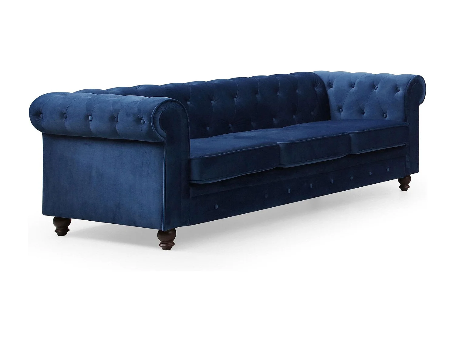 Canapé 3 Places Velours "Chesterfield" 207cm Bleu