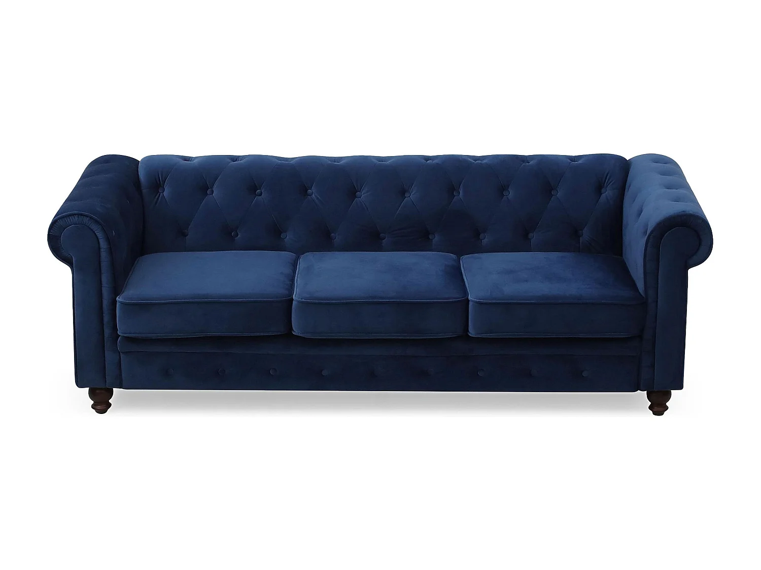 Canapé 3 Places Velours "Chesterfield" 207cm Bleu