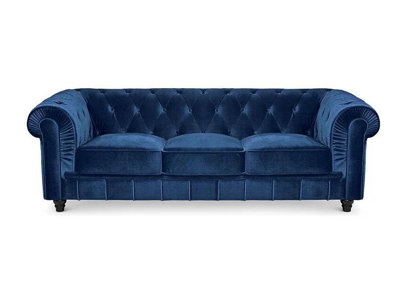 Canapé 3 Places Velours "Chesterfield" 207cm Bleu