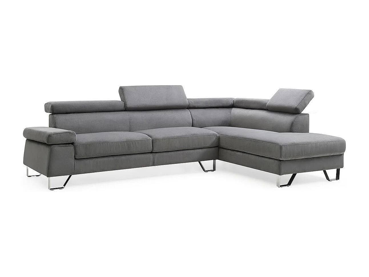 Canapé d'Angle Droit en Velours "Xumi" 260cm Gris