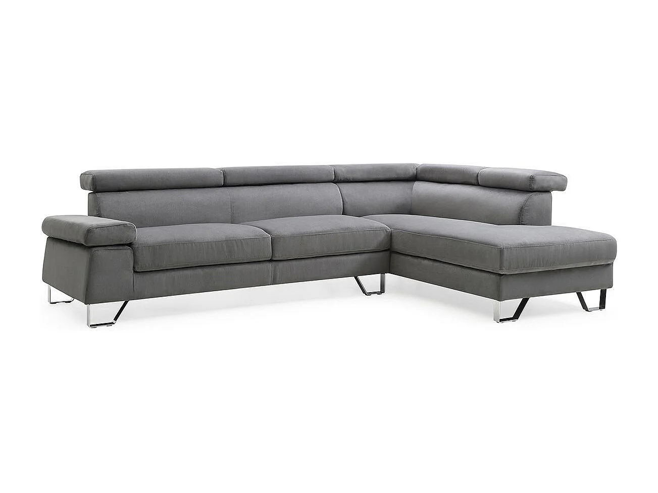 Canapé d'Angle Droit en Velours "Xumi" 260cm Gris