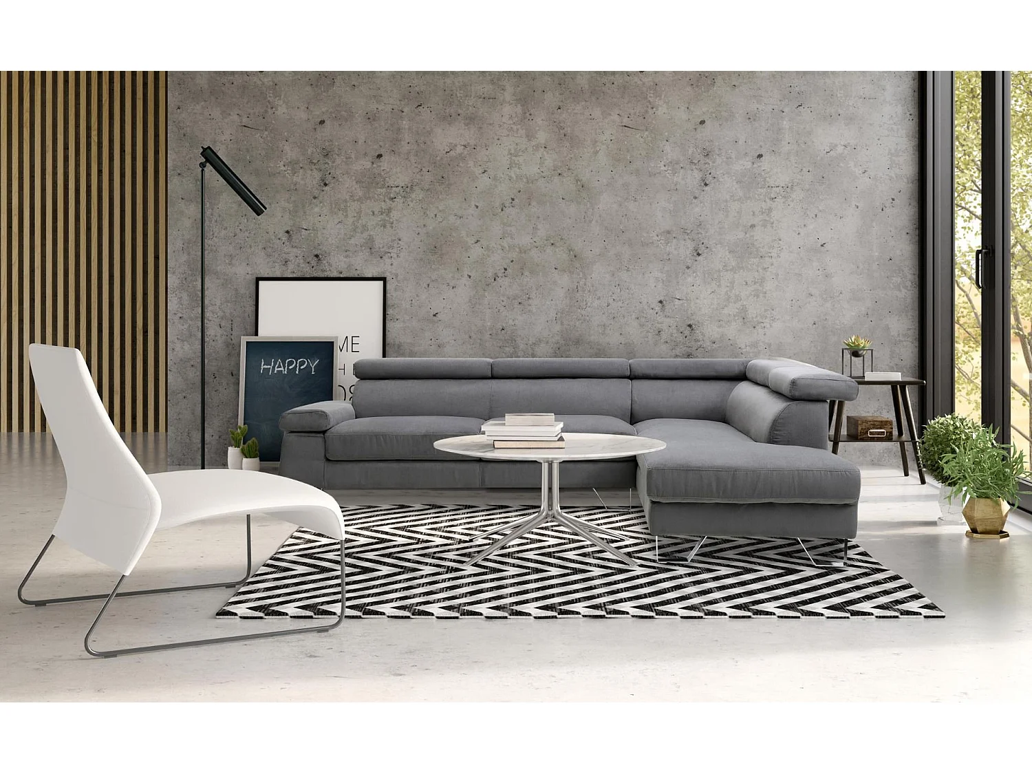 Canapé d'angle 5 places en velours gris XUMI