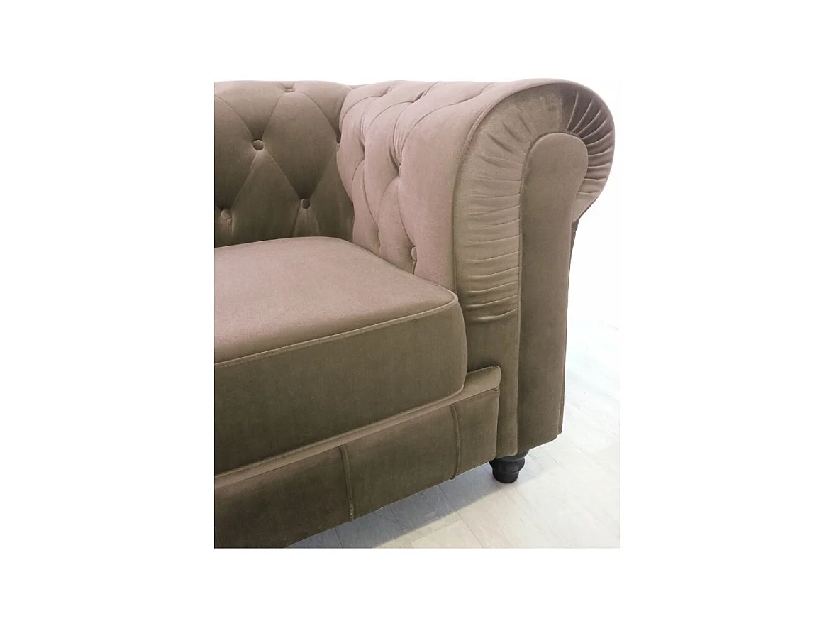 3-Sitzer Samtsofa "Chesterfield" Taupe, gemütlicher und eleganter Stil, 207 cm