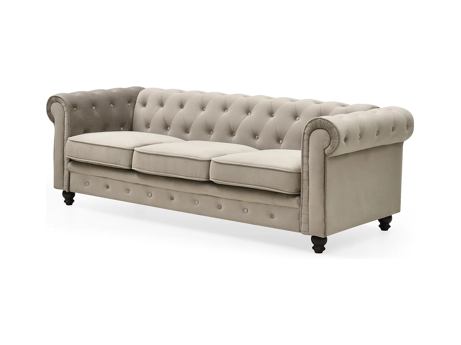 3-Sitzer Samtsofa "Chesterfield" Taupe, gemütlicher und eleganter Stil, 207 cm