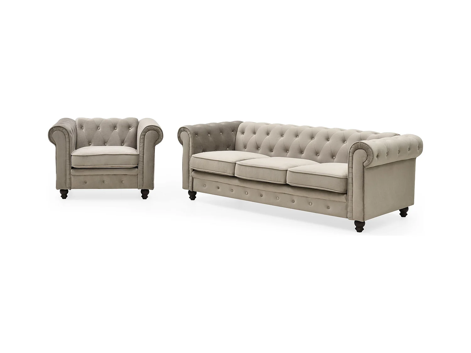 3-Sitzer Samtsofa "Chesterfield" Taupe, gemütlicher und eleganter Stil, 207 cm