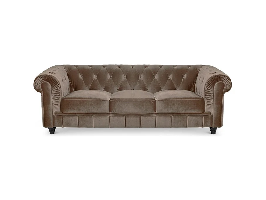 Canapé 3 Places Velours "Chesterfield" 207cm Taupe