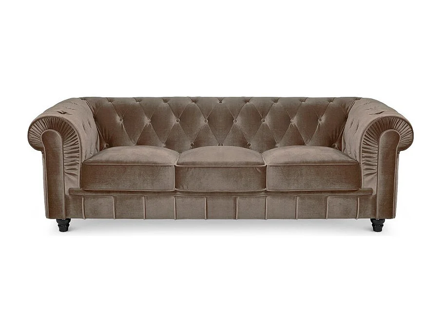 Canapé 3 Places Velours "Chesterfield" 207cm Taupe