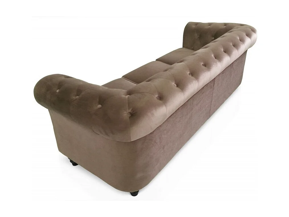 Canapé 3 Places Velours "Chesterfield" 207cm Taupe