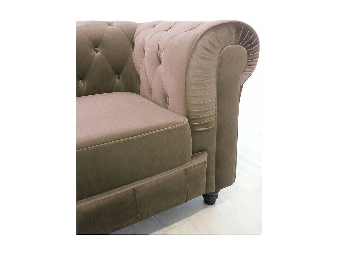 Canapé 3 Places Velours "Chesterfield" 207cm Taupe