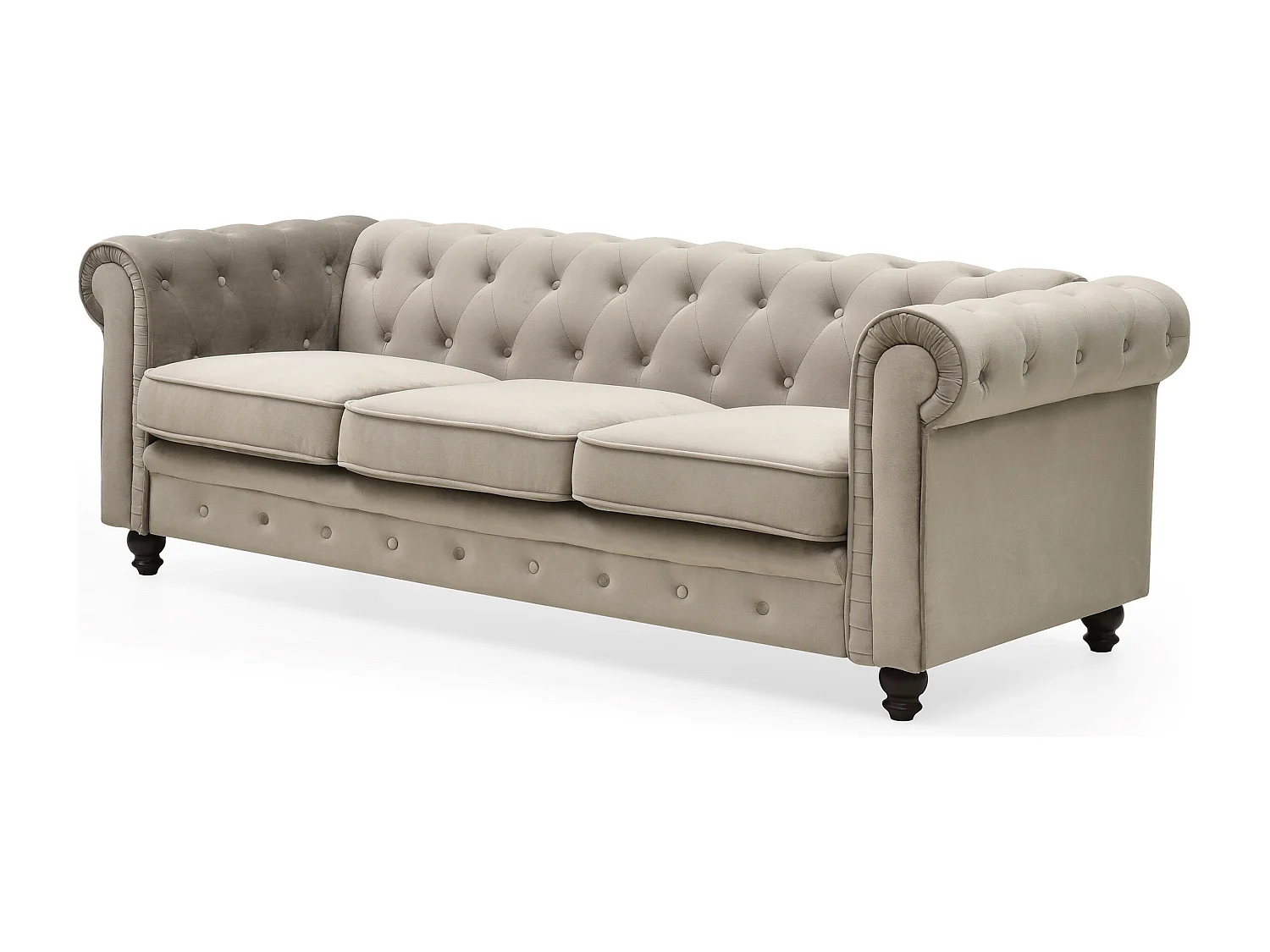 Canapé 3 Places Velours "Chesterfield" 207cm Taupe