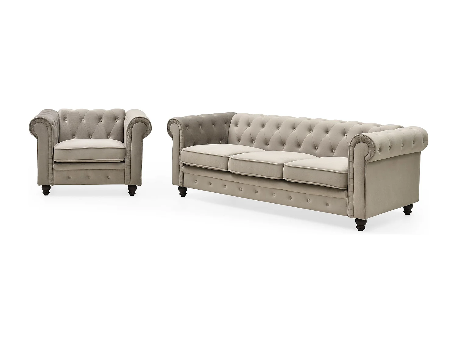 3-Sitzer Samtsofa "Chesterfield" Taupe, gemütlicher und eleganter Stil, 207 cm