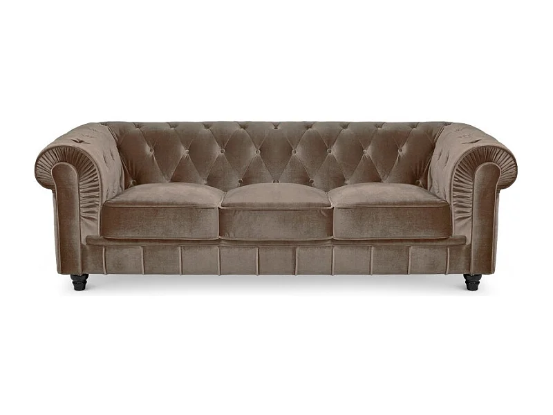Canapé 3 Places Velours "Chesterfield" 207cm Taupe