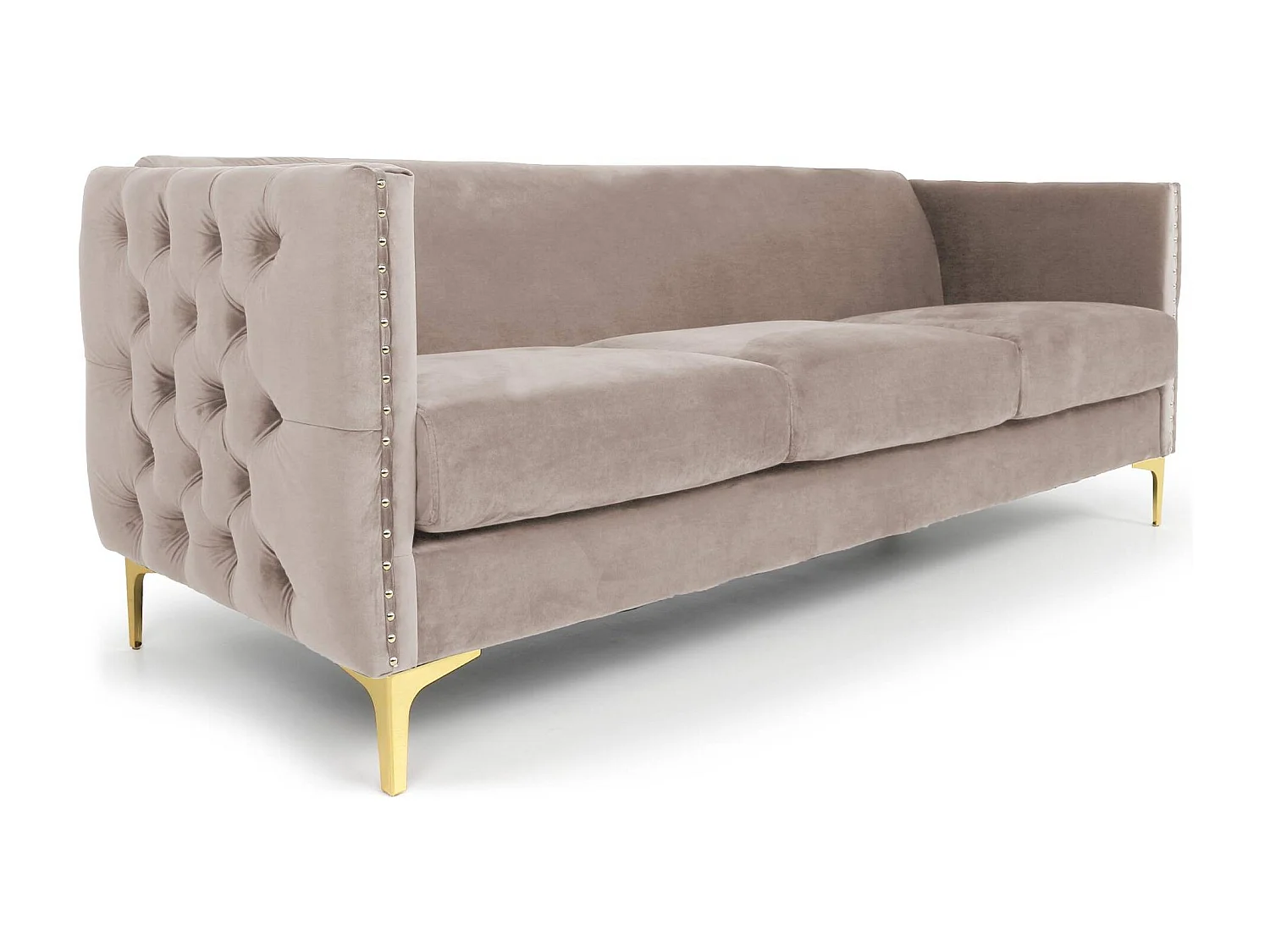 Canapé 3 Places en Velours "Suez" 204cm Taupe