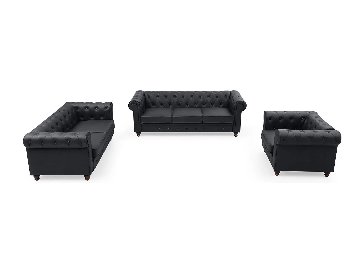 Canapé 3 Places "Chesterfield" 209cm Noir