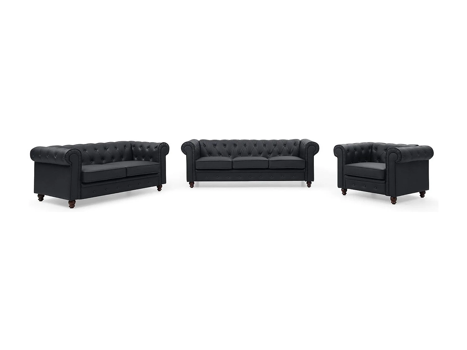 Canapé 3 Places "Chesterfield" 209cm Noir