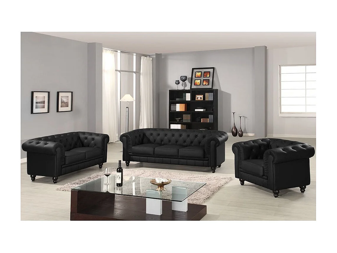 Canapé 3 Places "Chesterfield" 209cm Noir